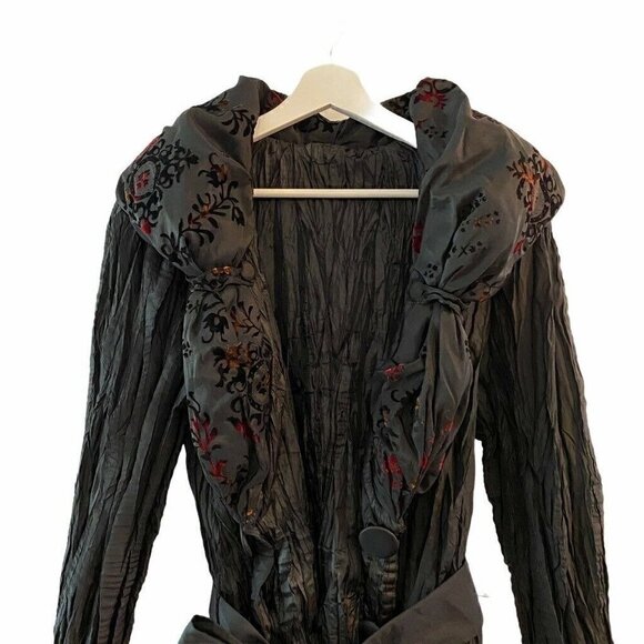 NEW Lindi Women Crinkle Jacket Black Floral Buttons Tie Front Long Sleeve Medium - Picture 4 of 8